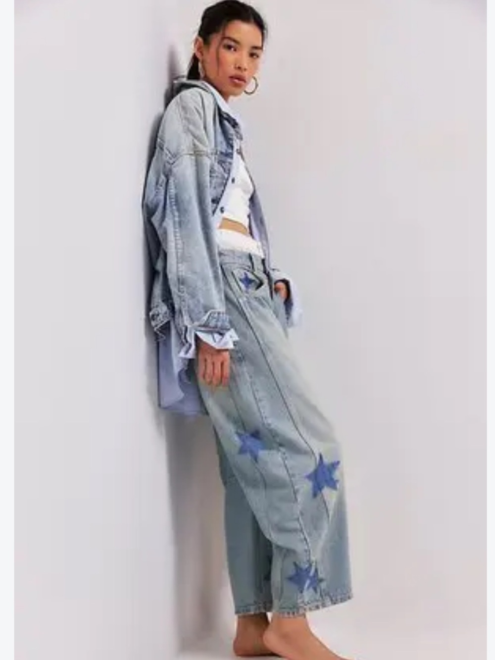 Free People We The Free Good Luck Star Barrel Jeans 29 - Picture 2 of 6